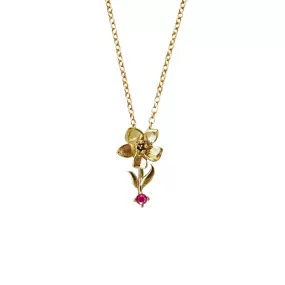 14K July Water Lily Birth Flower Necklace