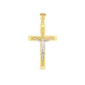 14k Two Tone Gold High Polish Diamond Cut Cross Pendant