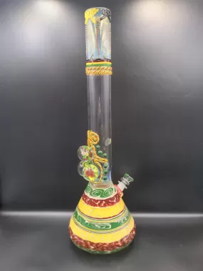 20″ HVY Glass Rasta Marbled Flower Beaker