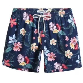 7 Inch Inseam Stretch Flower Print Swim Trunks