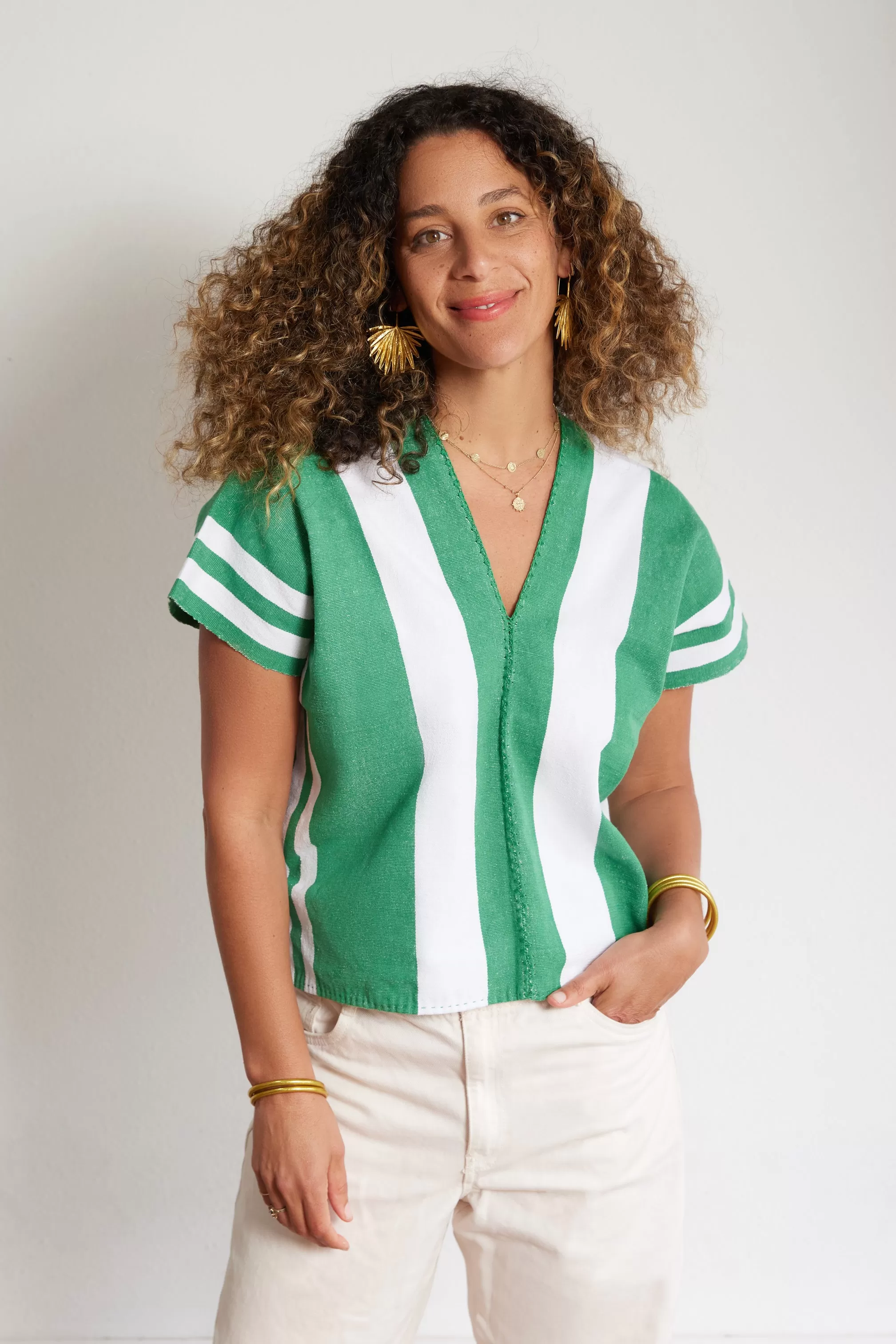 CABO STRIPE V-NECK // EMERALD