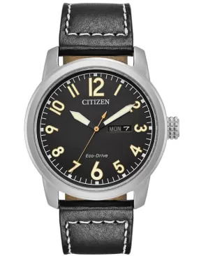 Citizen Eco-Drive Mens Chandler Watch - Black Dial - Leather Strap - Day/Date