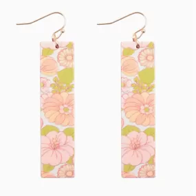 Flower Garden Wood Bar Drop Earrings