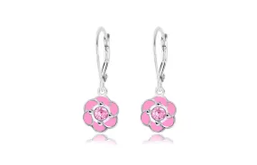 Flower Pink Crystal Palladium Plating Girls Leverback Earring