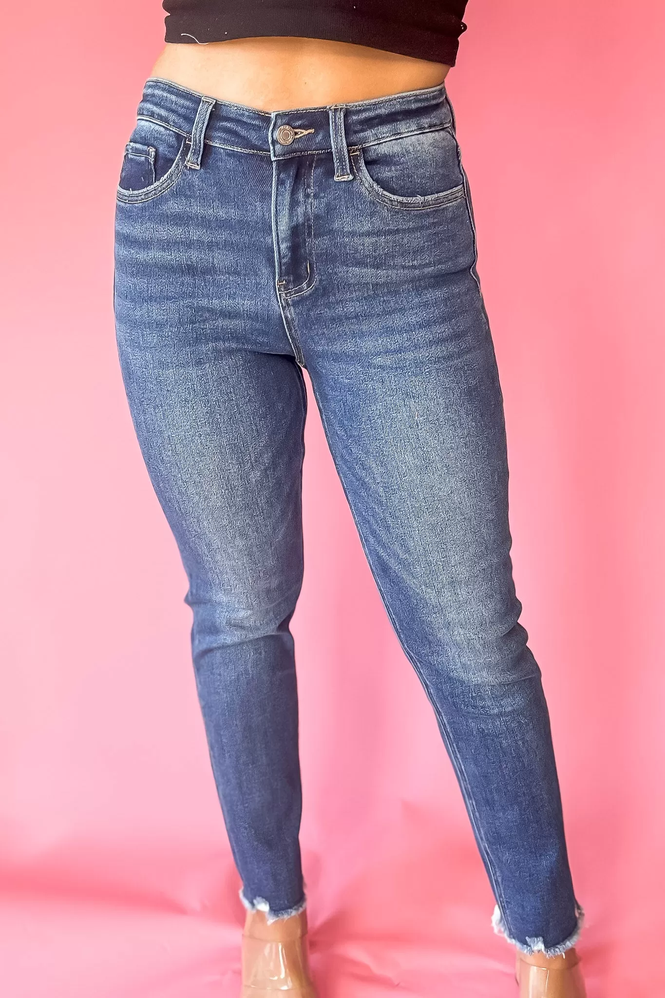 High Rise Crop Slim Straight Jeans