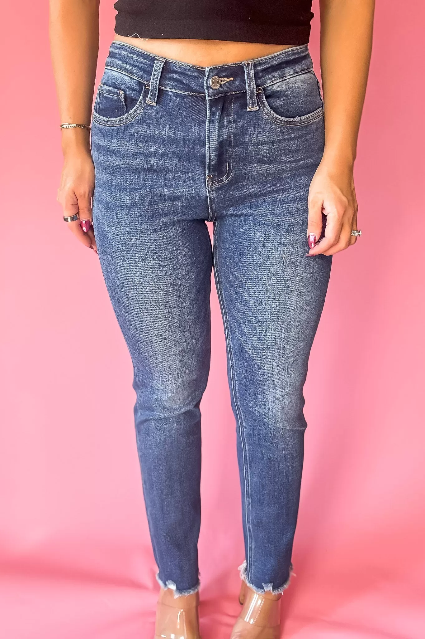 High Rise Crop Slim Straight Jeans