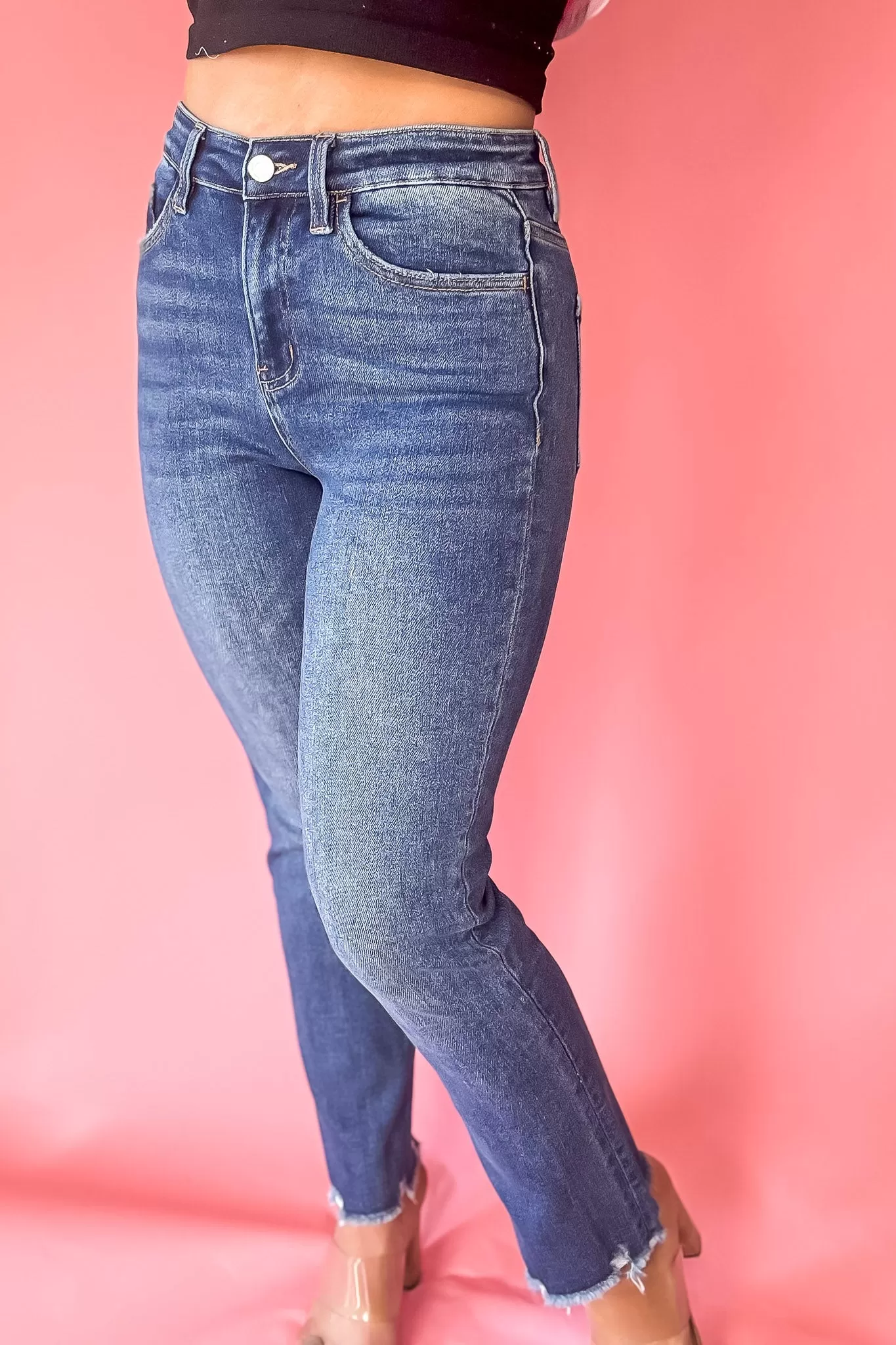 High Rise Crop Slim Straight Jeans