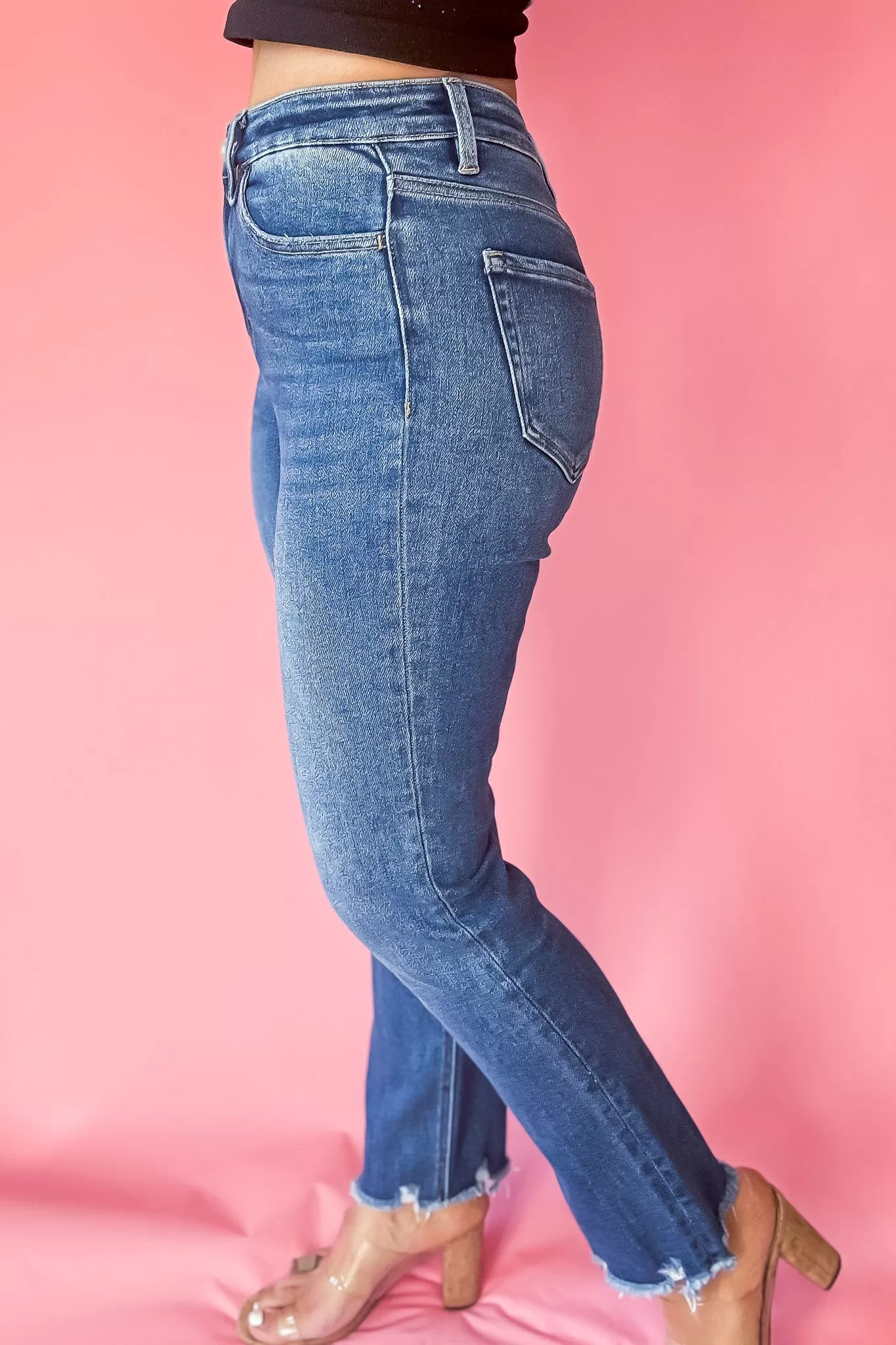 High Rise Crop Slim Straight Jeans