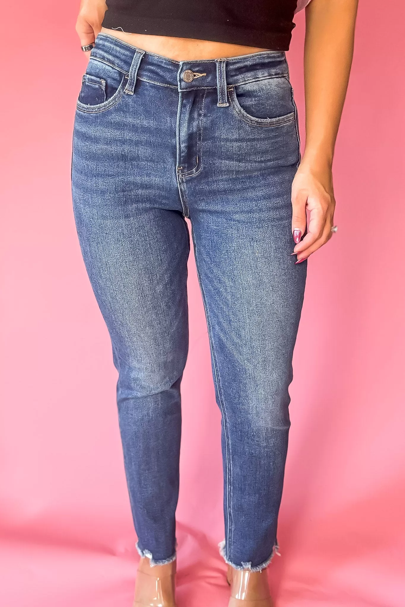 High Rise Crop Slim Straight Jeans