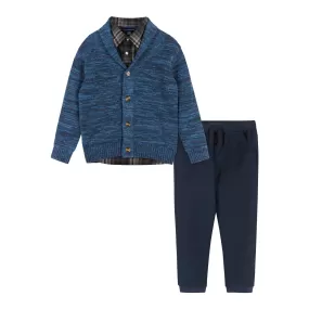 Infant 3-Piece Marled Toggle Cardigan Set  | Blue