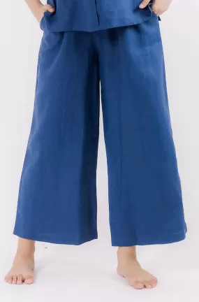 Linen Wide Leg Pants in Dark Blue