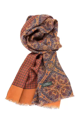 Orange & Blue Reversible Silk Wool Scarf