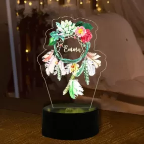 Personalized Flower Dreamcatcher Light With Custom Engraved Name