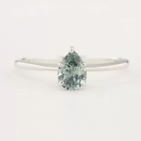 Sara Ring 0.74ct Light Blue Green Teardrop Montana Sapphire, 14k White Gold (One of a kind)