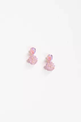 Stone Top Flower Ball Earrings in Violet